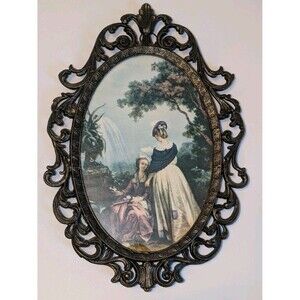 Vintage Italian Ornate Oval Metal Picture Frame 8x5 Red Velvet Back